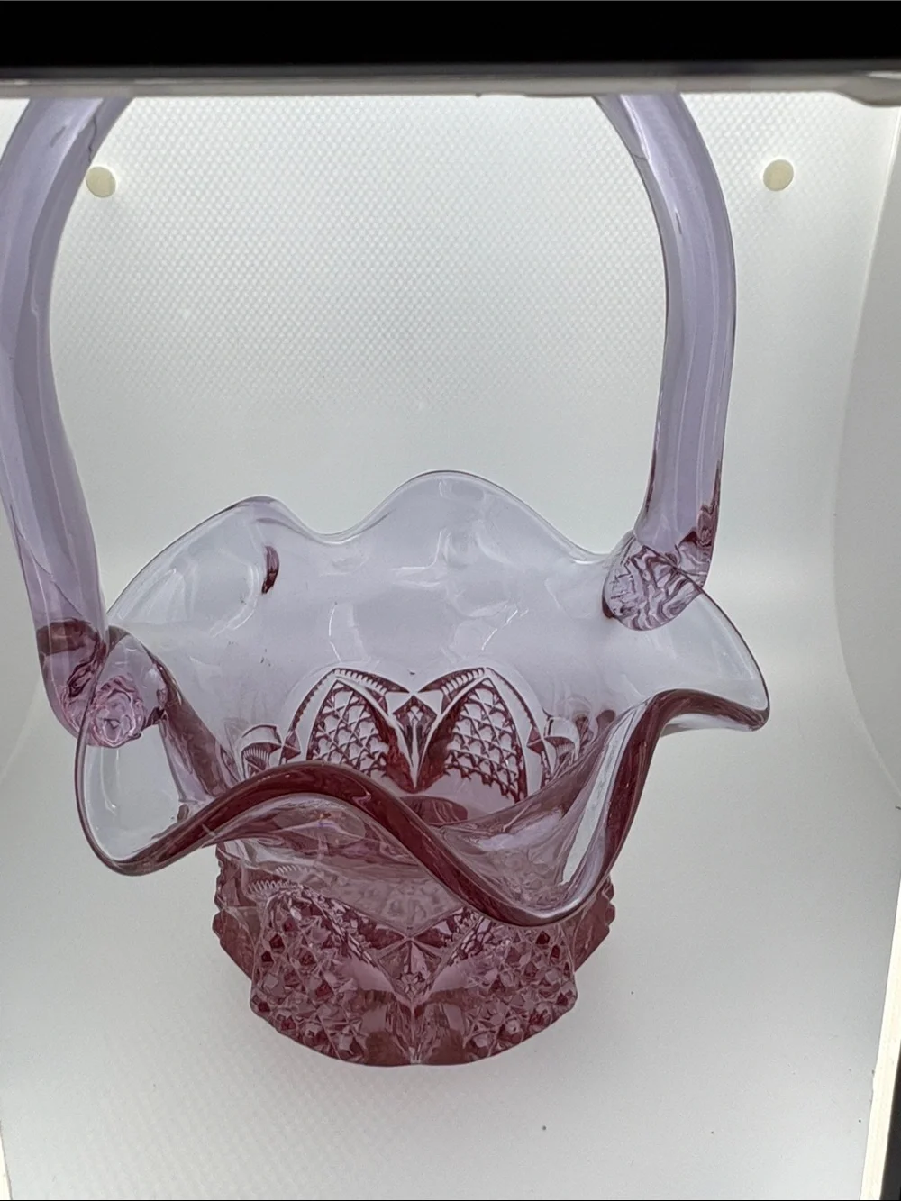Fenton Pink (sometimes looks purple) Vintage Glass Basket with Ruffled Edge
